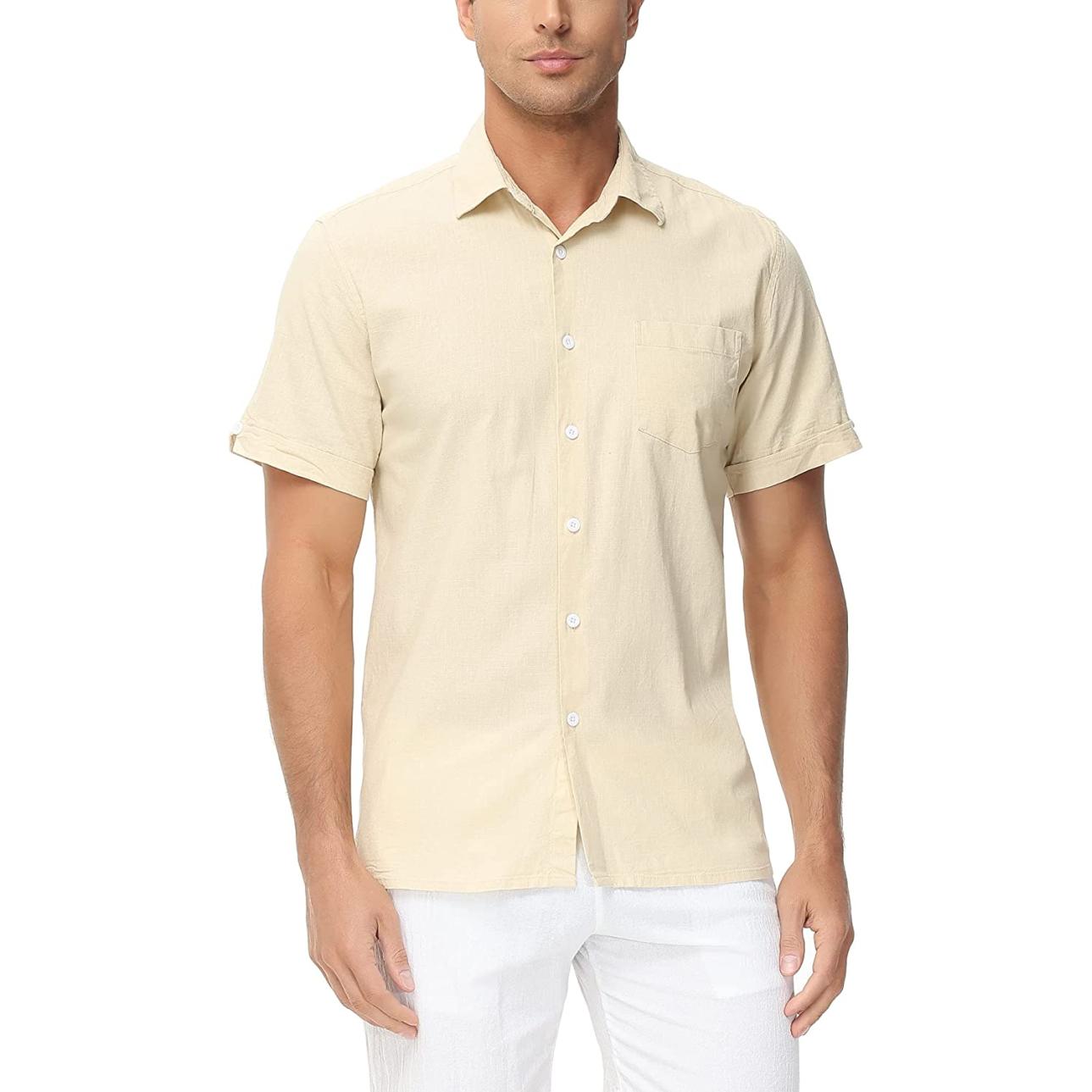71SyQbZKLrL. AC UL1500  750x1289 - 65% off MCEDAR Short Sleeves Linen-Blend Shirts for Men