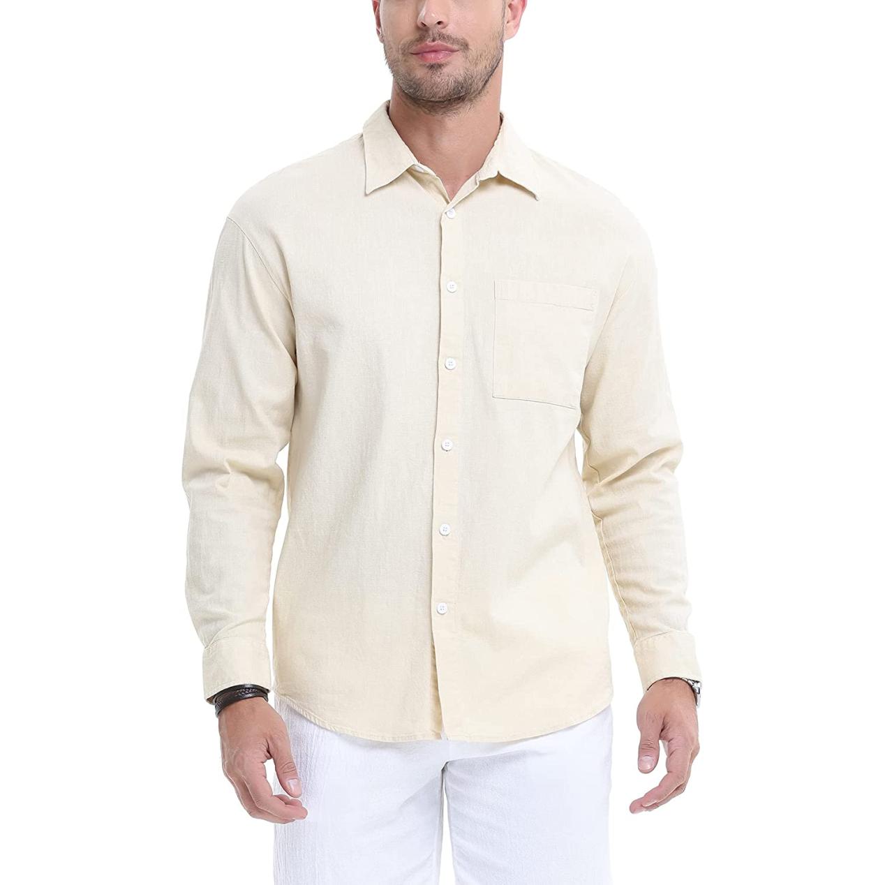 71thSDFpAQL. AC UL1500  750x1268 - 65% off MCEDAR Long Sleeve Linen-Blend Shirt for Men