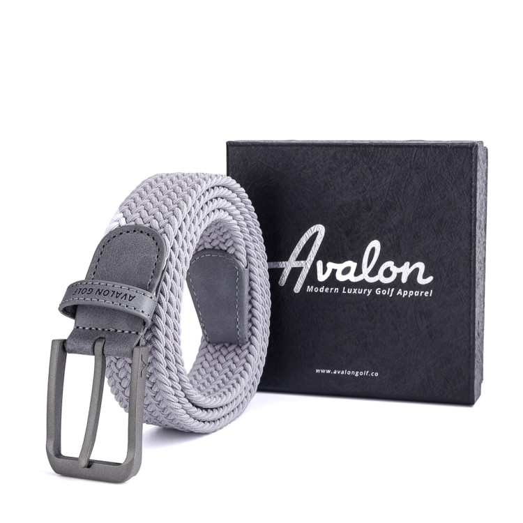 The avalon belt in grey with a black buckle.