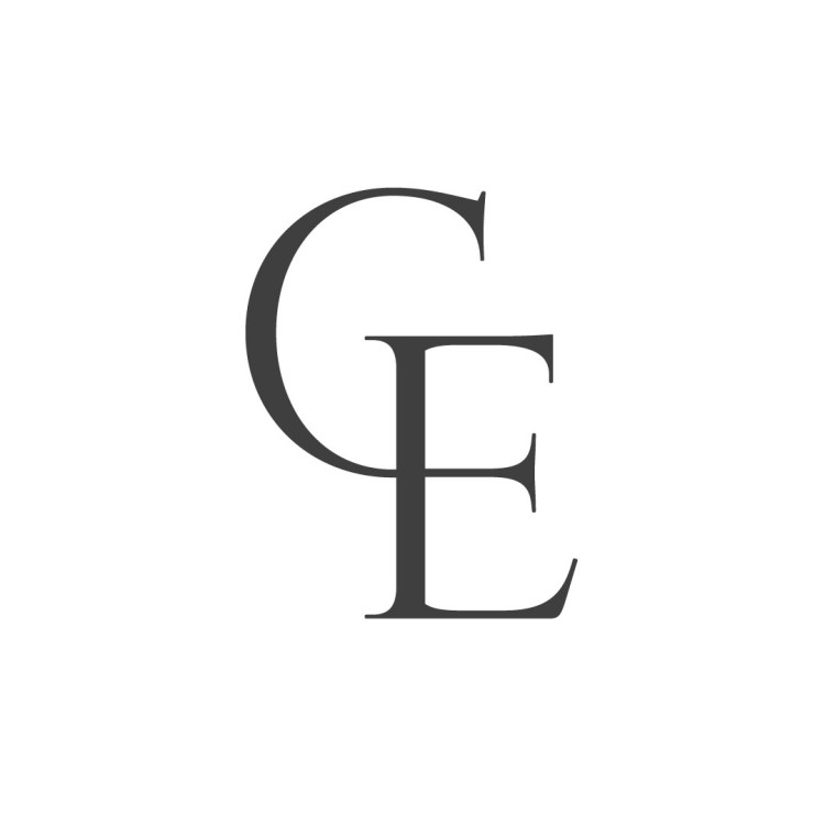 A black and white logo with the letter e.