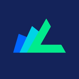 A green and blue logo on a dark blue background.