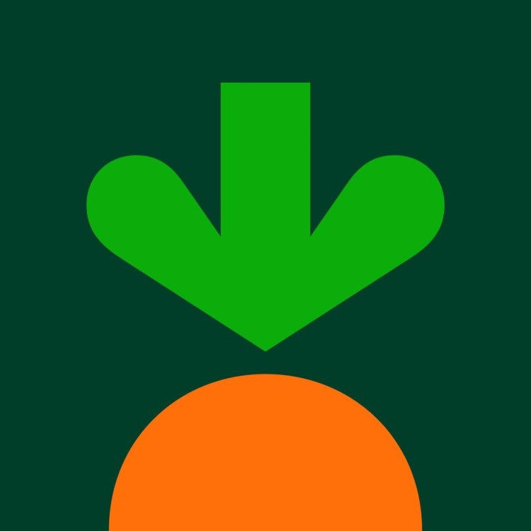 An orange and green arrow on a green background.