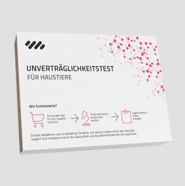 A white box with a label on it that reads universitäre klicktest für haustiere.
