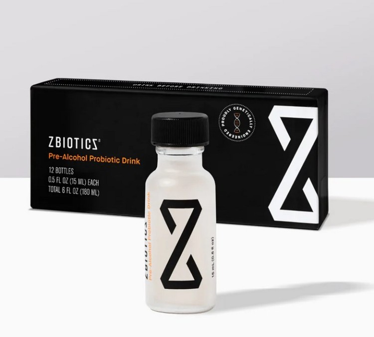 A bottle of z-biotics in front of a box.