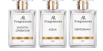 Three bottles of perfume with the words fragrances pick your 3.
