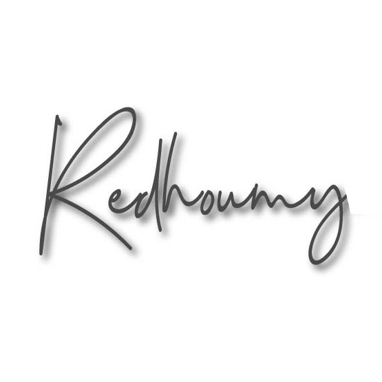 A black and white logo with the word redhunny.