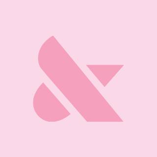 A pink logo on a pink background.