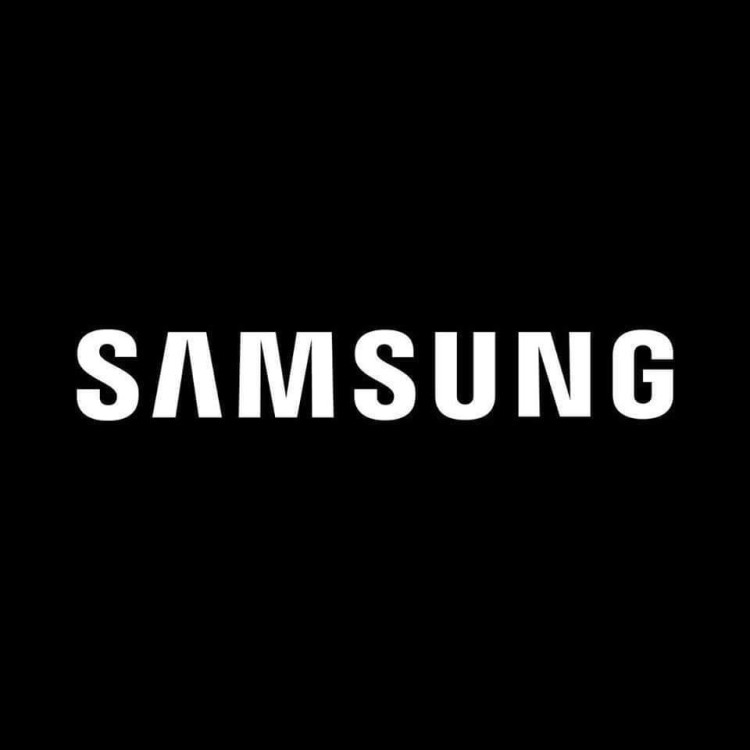 Samsung logo on a black background.