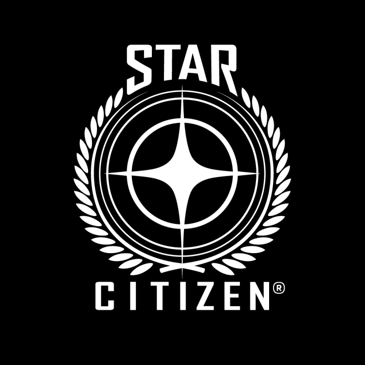Star citizen logo on a black background.