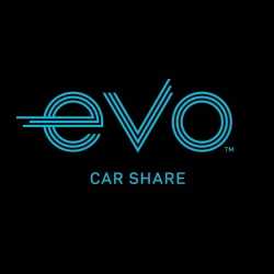 Evo car share logo on a black background.