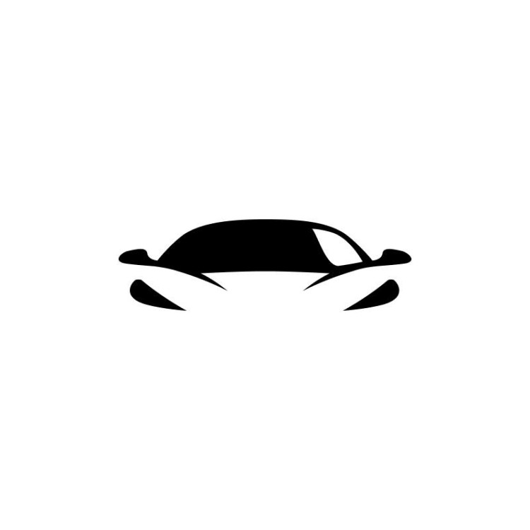 A black and white image of a sports car on a white background.