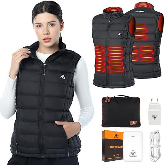 A women's thermal vest with a charger and other items.