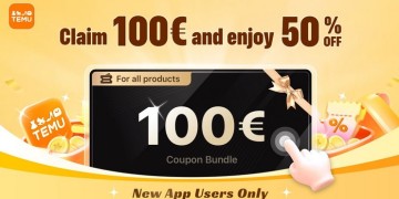 A screenshot of a voucher with the text claim 100 euros and enjoy 50 % off app users only.