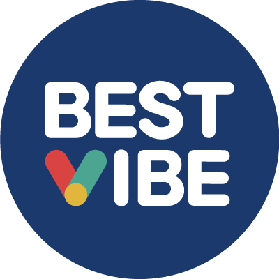 The best vibe logo on a blue circle.