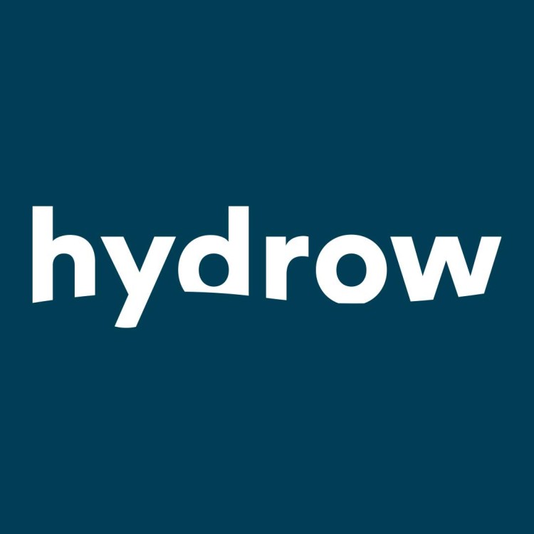 Hydrow logo on a blue background.