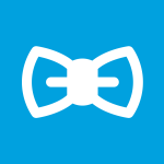 A bow tie icon on a blue background.