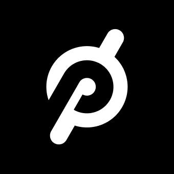 A white logo with the letter p on a black background.