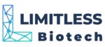 Company logo for "limitless biotech" with a stylized "l" incorporating molecular or dna-like structures.