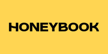 Yellow background with the word 'HoneyBook' written in bold black uppercase letters centered on the image.