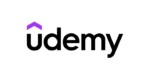 Logo of Udemy, featuring the word "udemy" in lowercase black letters with a stylized pink roof above the letter 'u'.